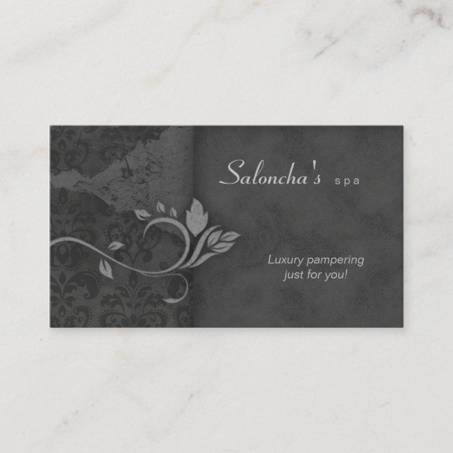 Salon Spa Business Card gray / grey aged damask (Front)