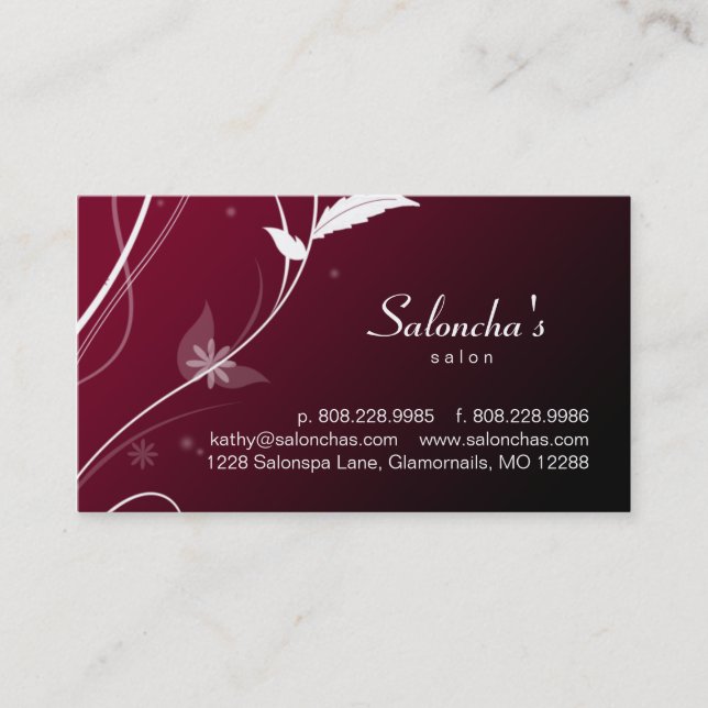Salon Spa Business Card leaf red black (Front)