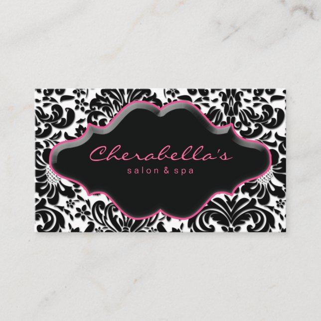 Salon Spa Business Card Pink Damask (Front)