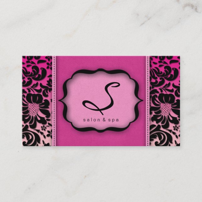 Salon Spa Business Card Pink Damask Floral (Front)