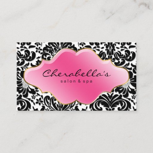 Customizable Salon Spa Business Card Pink Floral Damask
