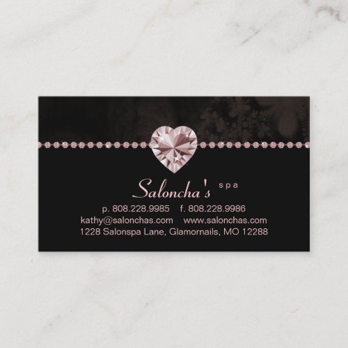 Salon Spa Business Card pink heart rhinestone