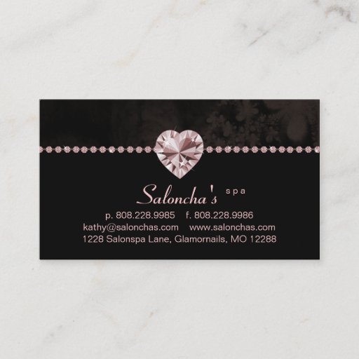 Customizable Salon Spa Business Card pink heart rhinestone