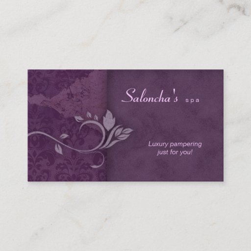 Customizable Salon Spa Business Card purple aged damask