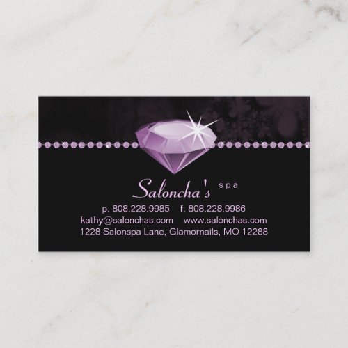 Salon Spa Business Card purple heart rhinestone
