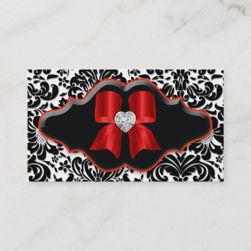 Customizable Salon Spa Business Card Red Damask Heart Jewel