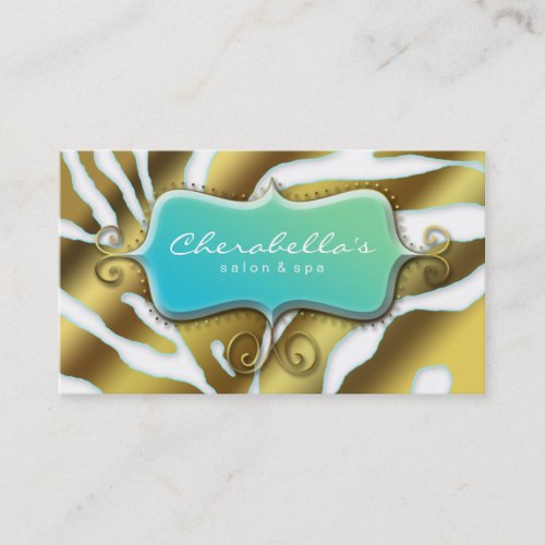 Salon Spa Business Card Retro Zebra Blue Gold