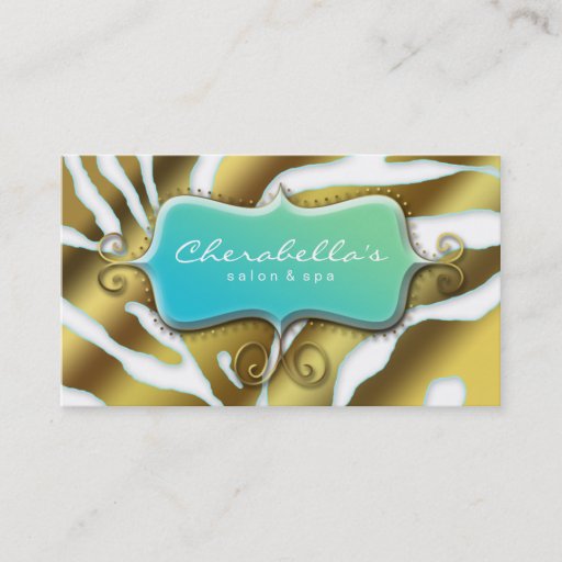 Customizable Salon Spa Business Card Retro Zebra Blue Gold