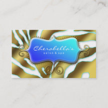 Salon Spa Business Card Retro Zebra Sea Blue Gold