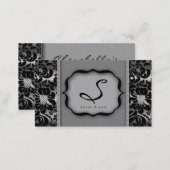 Salon Spa Business Card Silver Damask Floral (Front/Back)
