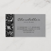 Salon Spa Business Card Silver Damask Floral (Back)