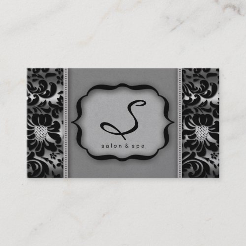 Salon Spa Business Card Silver Damask Floral