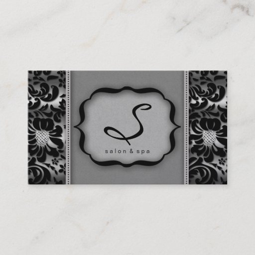 Customizable Salon Spa Business Card Silver Damask Floral