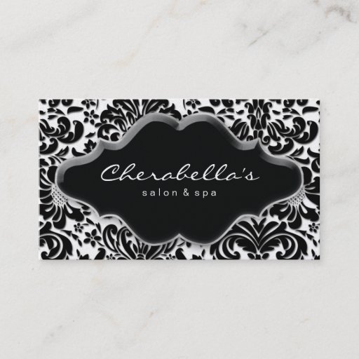 Customizable Salon Spa Business Card Silver Platinum Damask