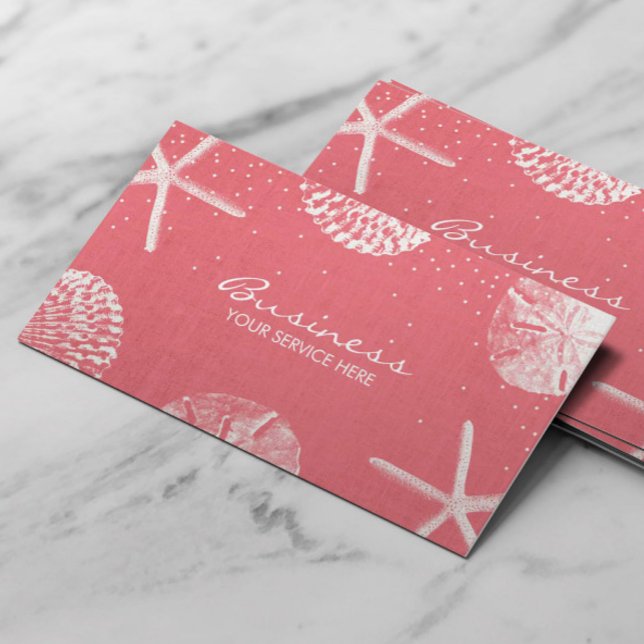 Salon & Spa Coral Red Beach Seashells Business Card (Creator Uploaded)