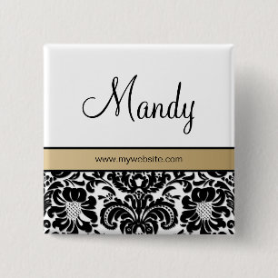 Salon Spa Damask Name Tag Button Brooch beige