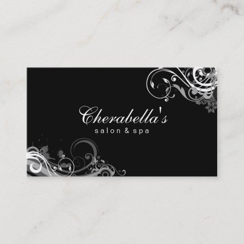 Salon Spa Floral Business Card Swirls Black
