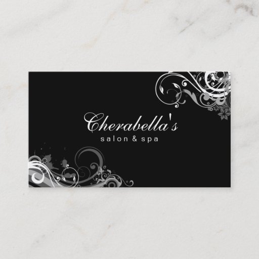 Customizable Salon Spa Floral Business Card Swirls Black