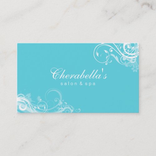 Salon Spa Floral Business Card Swirls Blue