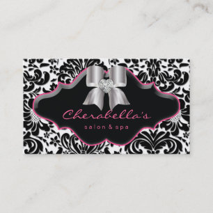 Salon Spa Jewelry Business Card Pink Damask Bow