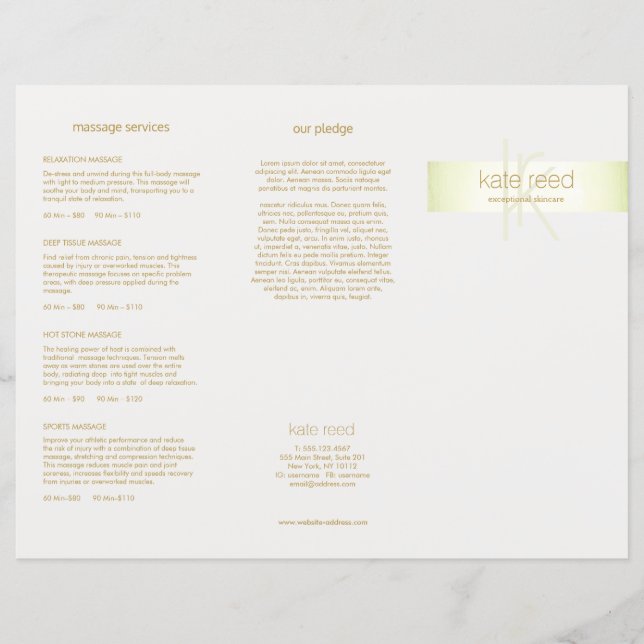 Salon Spa Service Price Menu Trifold Lime Green (Front)