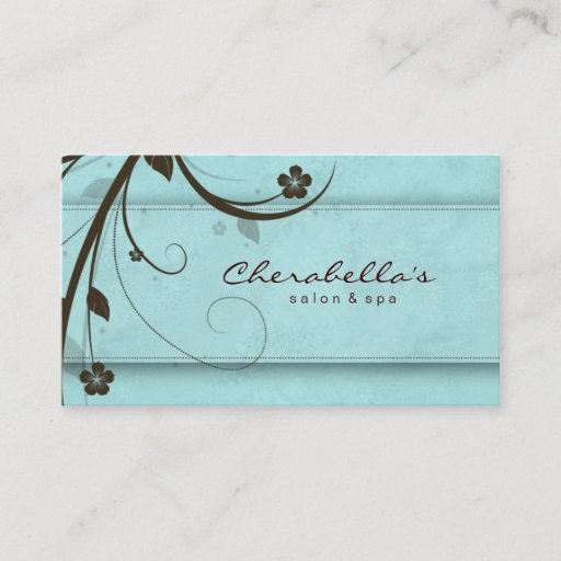 Customizable Salon Spa Watery Blue Floral Elegant Business Card Template