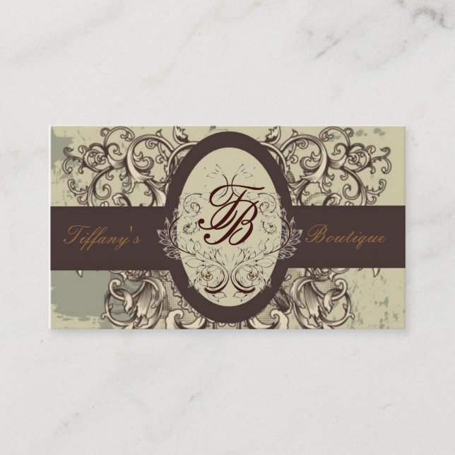 salon stylist Cosmetologist victorian monogram Business Card (Front)