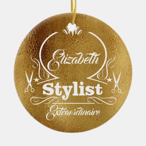 Salon Stylist Hairdresser Monogram Modern Gold Ceramic Ornament