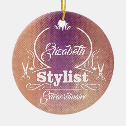 Salon Stylist Hairdresser Rose Gold Monogram  Ceramic Ornament