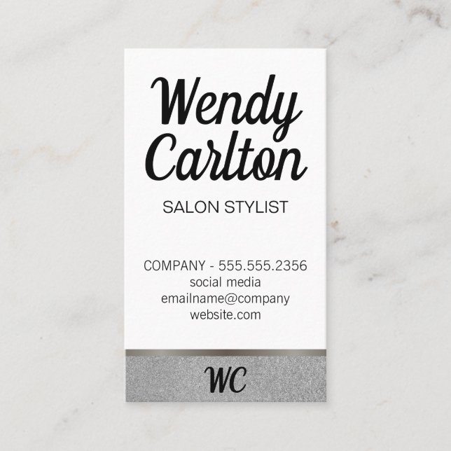 Salon Stylist / Modern Glamour Glitter / Monogram Business Card (Front)