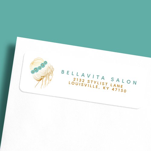 Address Labels 18 Salon Teal Gold Floral Hair Stylist Return Address Label