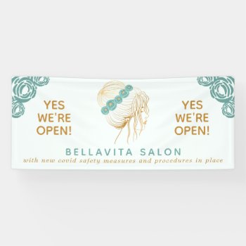 Salon Teal Gold Floral Updo Logo Covid Reopening Banner by PrintablePretty at Zazzle