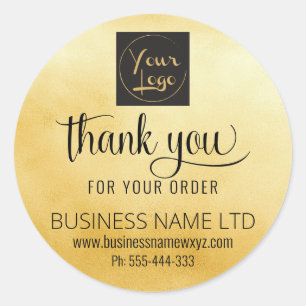Salon Thank You Gold Black Add Your Logo Classic Round Sticker