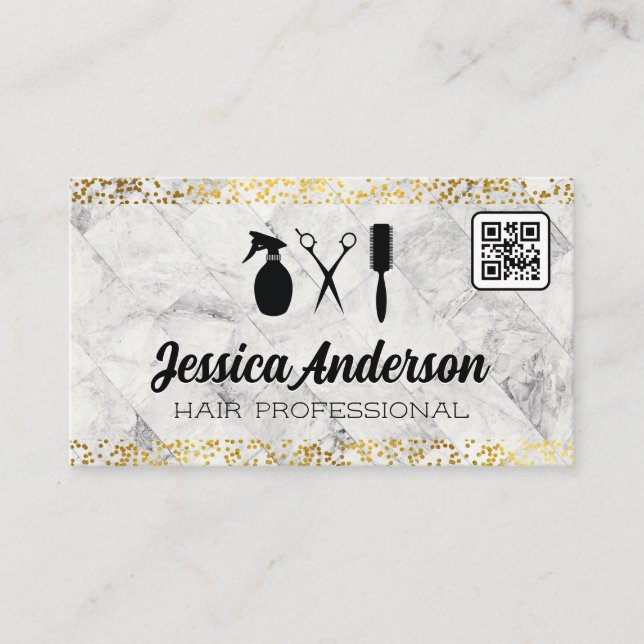 Salon Tools | Marble Tiles | Gold Specks Business Card (Front)