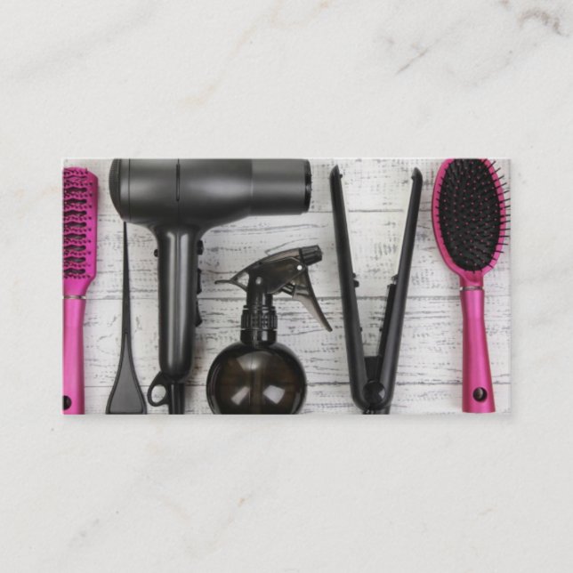 Salon Tools Pink and Black Photo Business Card (Front)