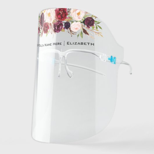 Salon Watercolor Burgundy Pink Floral Greenery Face Shield (Front Left)