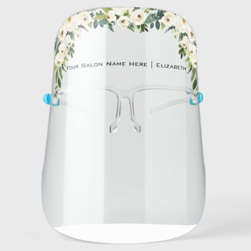 Salon Watercolor Green White Floral Face Shield