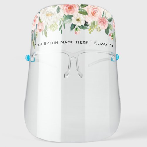 Salon Watercolor Pink White Floral Face Shield