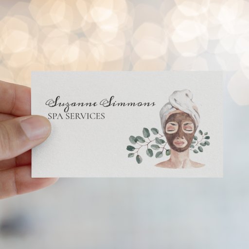 Customizable Salon  Watercolor  Spa Services Facials  Business Card