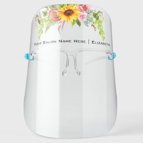 Salon Watercolor Sunflower Floral Face Shield