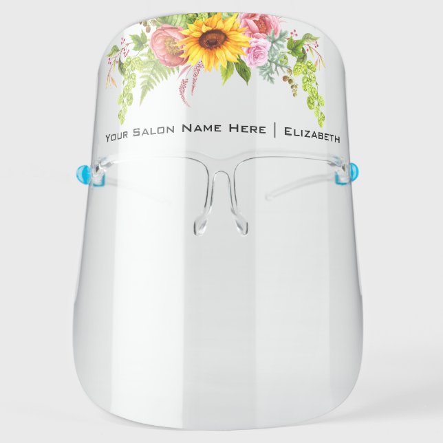Salon Watercolor Sunflower Floral Face Shield (Front)