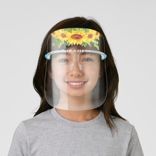 Salon Watercolor Sunflowers Floral Kids Face Shield