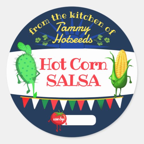 Salsa cactus corn tomato homemade by canning classic round sticker