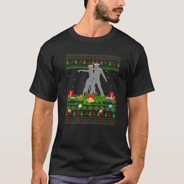 Salsa Dance Lover Xmas Lighting Santa Ugly Salsa C T-Shirt (Front)