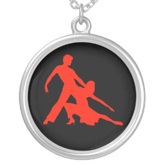 Salsa Dancers Silhouette Silver Plated Necklace