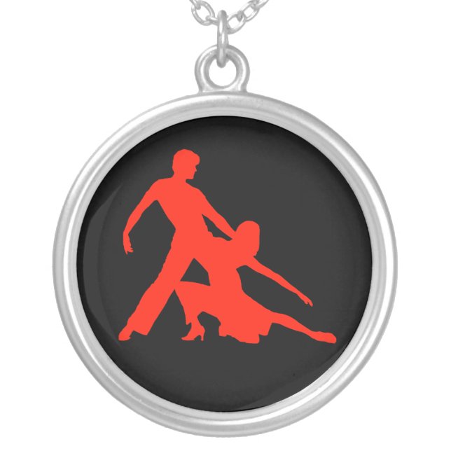 Salsa Dancers Silhouette Silver Plated Necklace (Front)