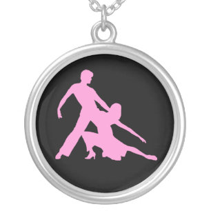 Salsa Dancers Silhouette Silver Plated Necklace
