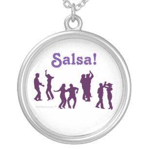 Salsa Dancing Poses Silhouettes Custom Silver Plated Necklace