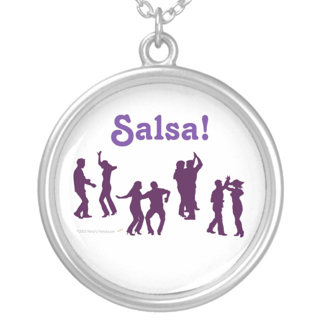 Salsa Dancing Poses Silhouettes Custom Silver Plated Necklace (Front)