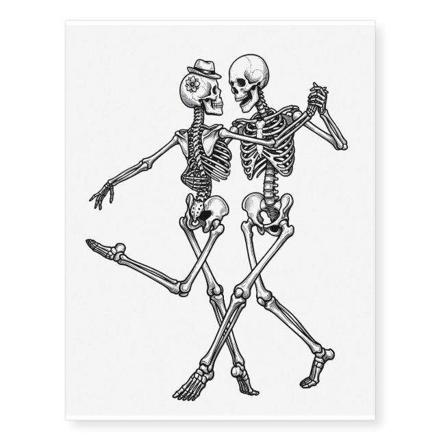 Salsa Dancing Skeleton Temporary Tattoos (Front)